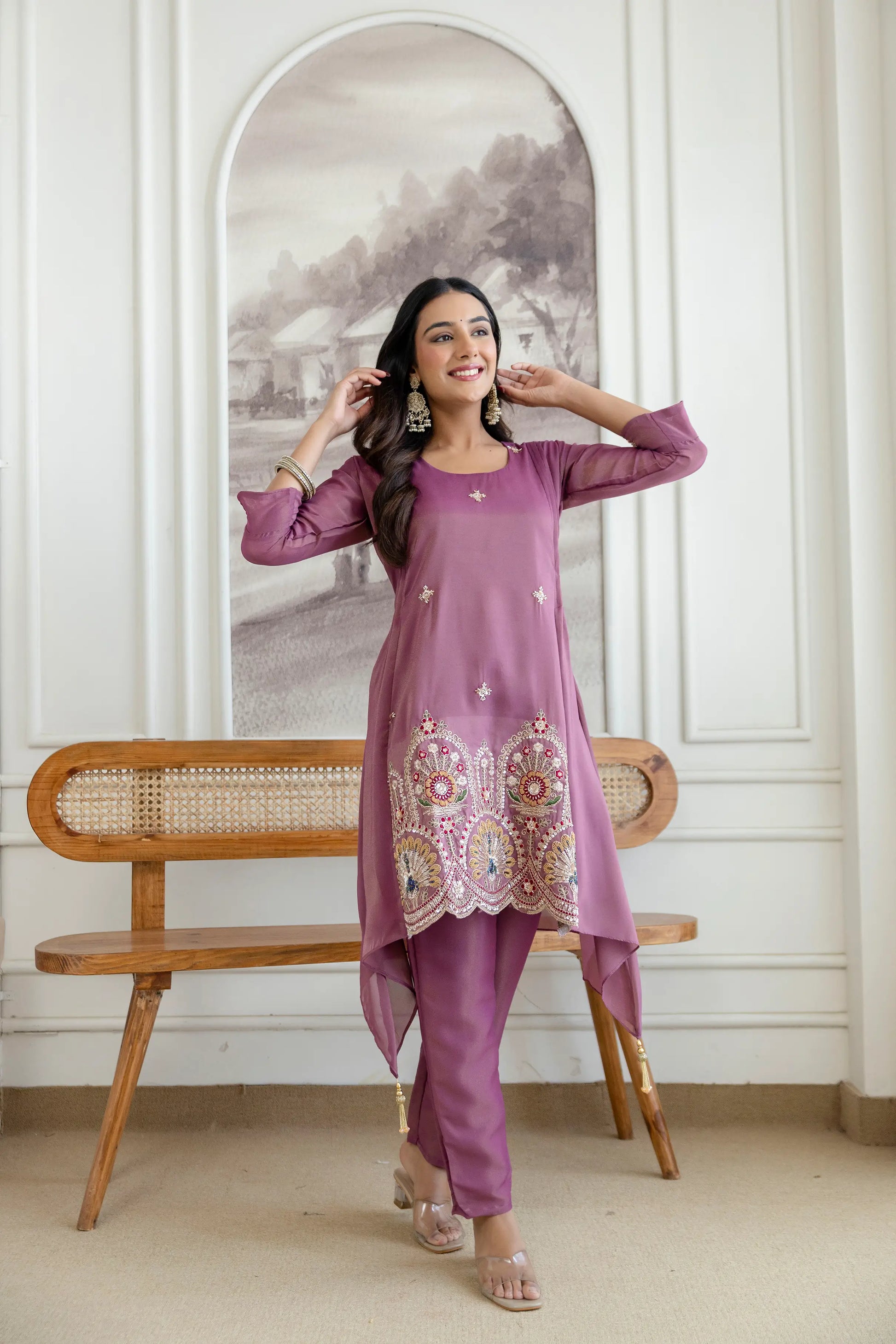Elegant Cosmos Shimmer Kurti Pant Set for Festive and Occasion Wear