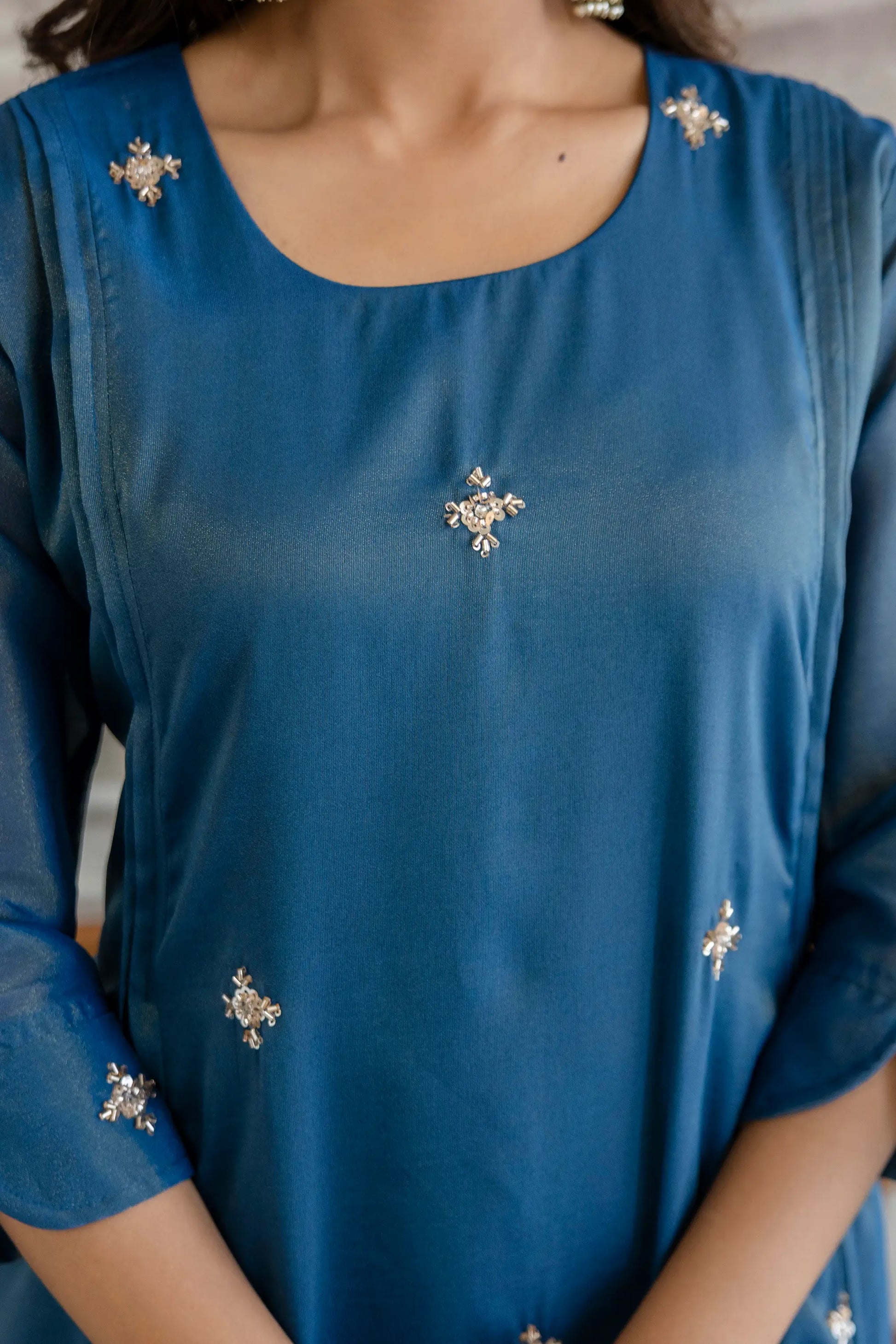 Elegant Cosmos Shimmer Kurti Pant Set for Festive and Occasion Wear