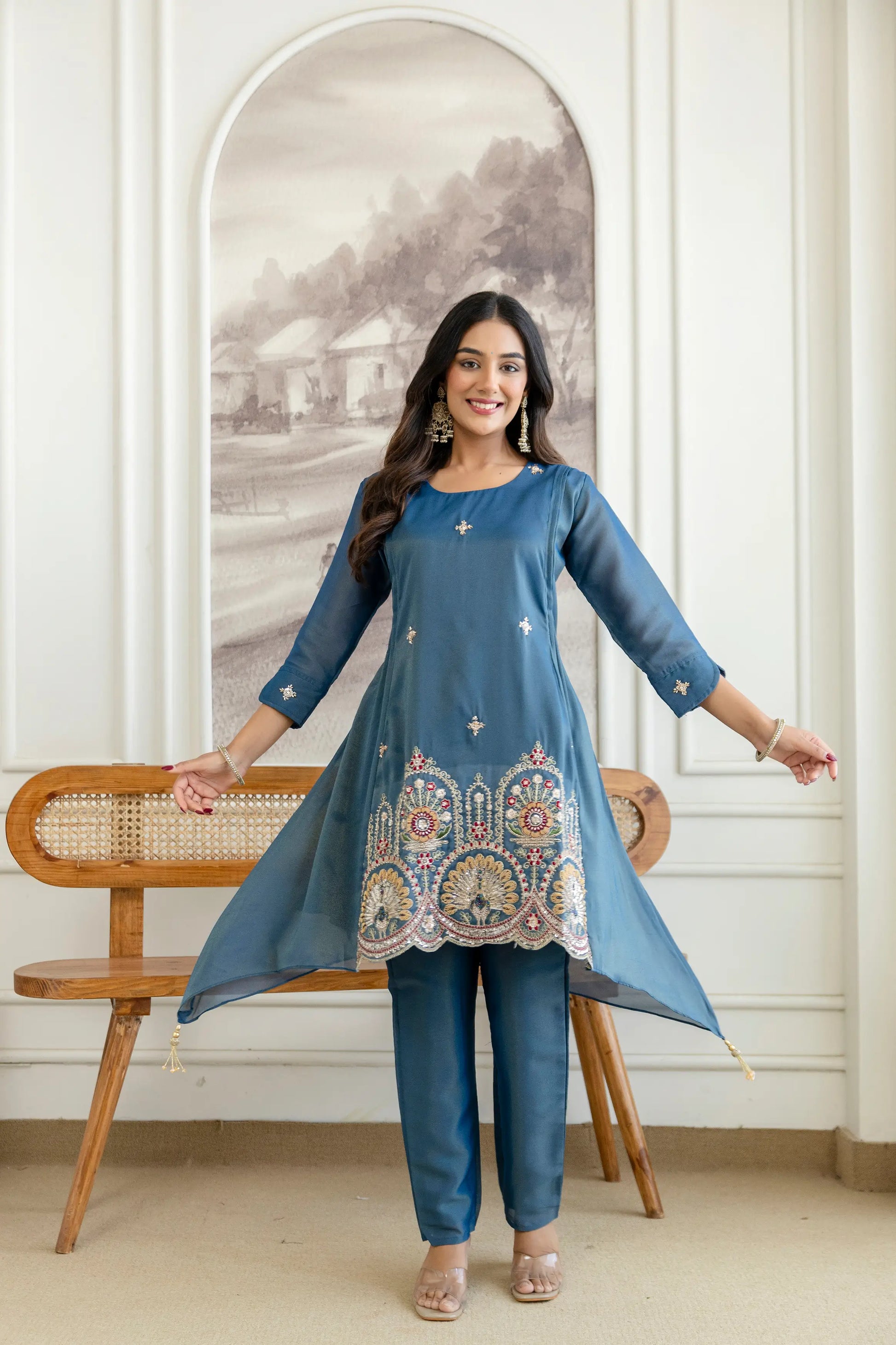 Elegant Cosmos Shimmer Kurti Pant Set for Festive and Occasion Wear