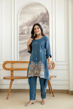 Elegant Cosmos Shimmer Kurti Pant Set for Festive and Occasion Wear