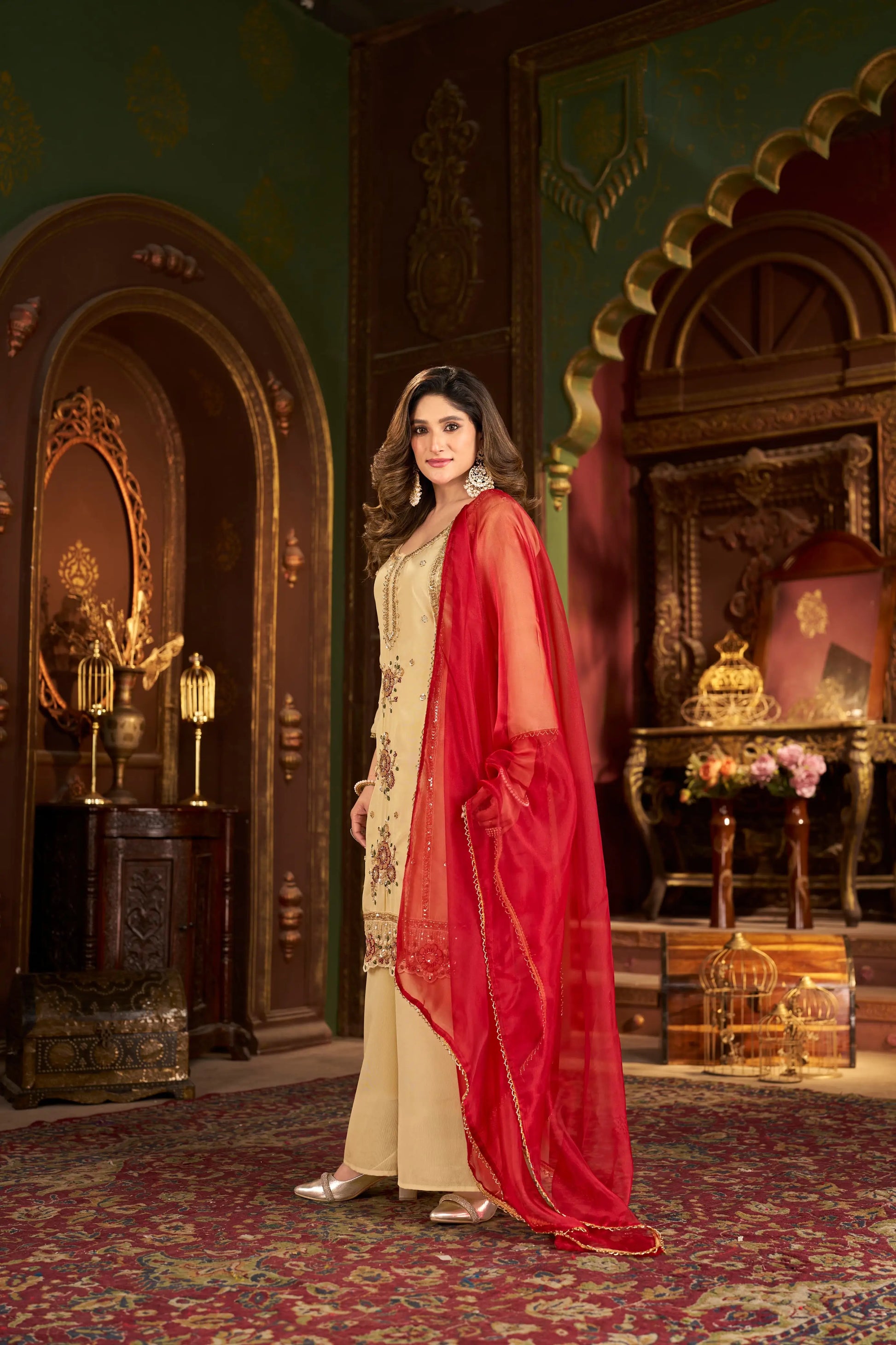 Elegant Cosmos Shimmer Kurti Plazzo Dupatta Set for Festive and Occasion Wear