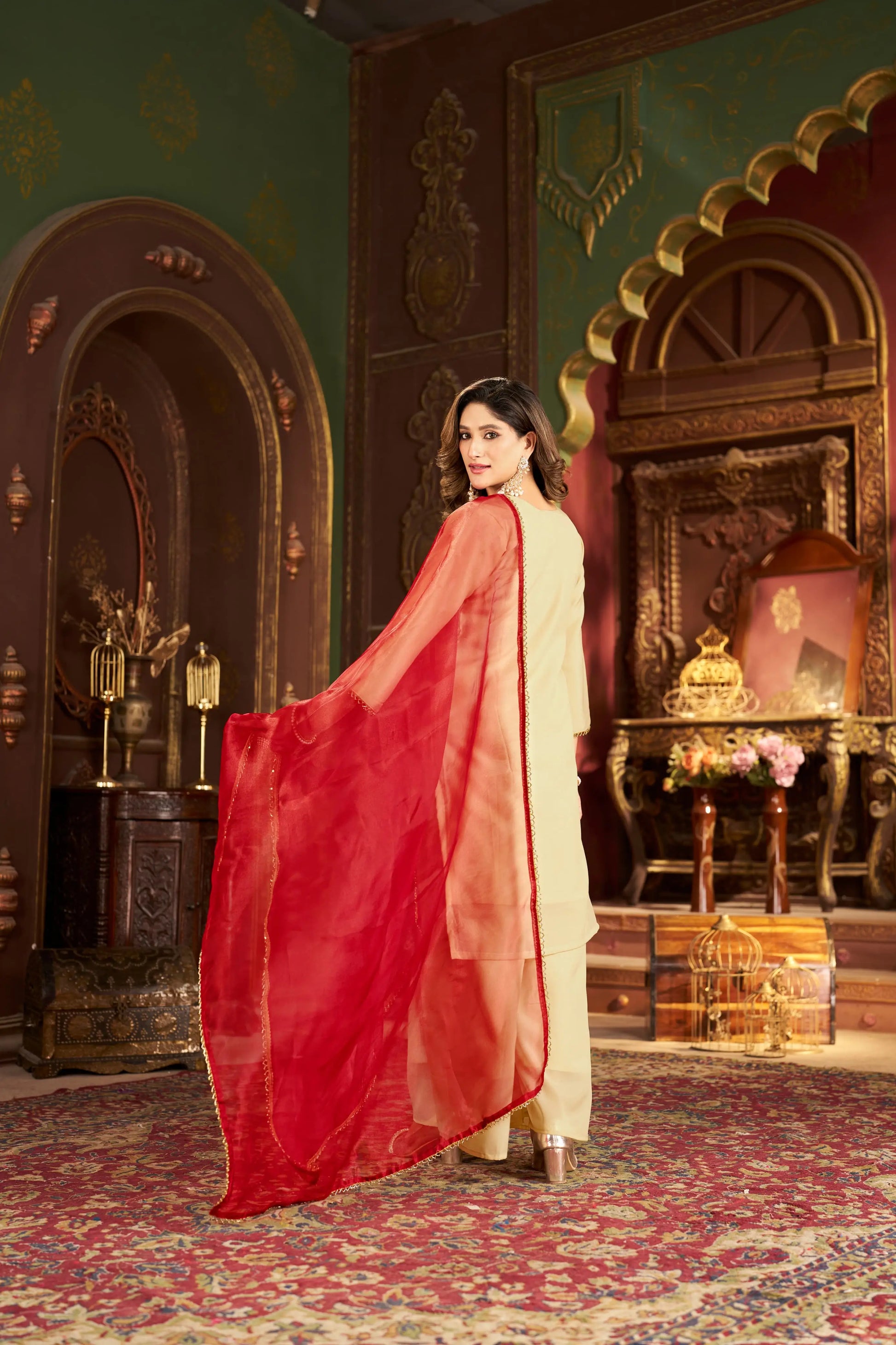 Elegant Cosmos Shimmer Kurti Plazzo Dupatta Set for Festive and Occasion Wear