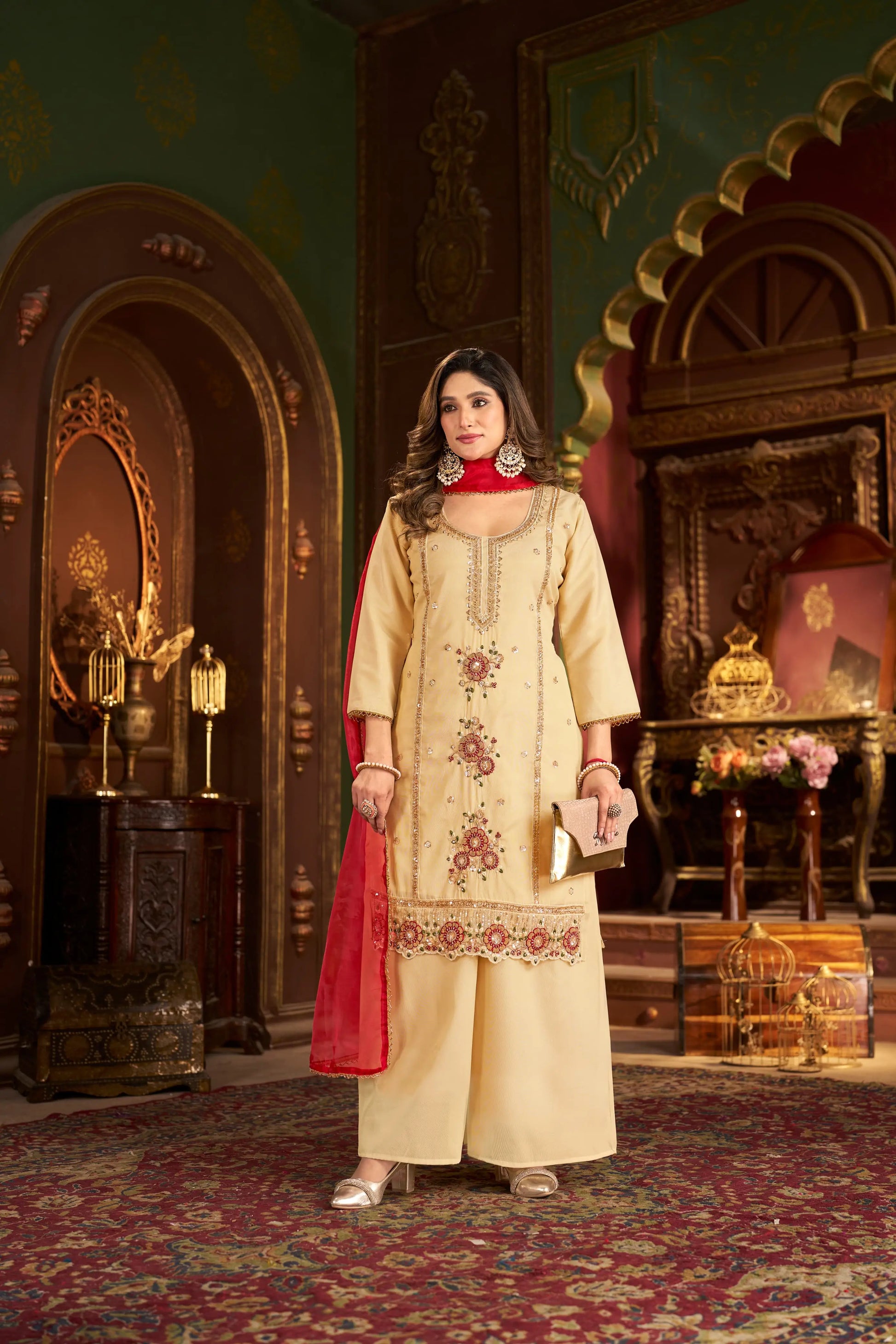Elegant Cosmos Shimmer Kurti Plazzo Dupatta Set for Festive and Occasion Wear
