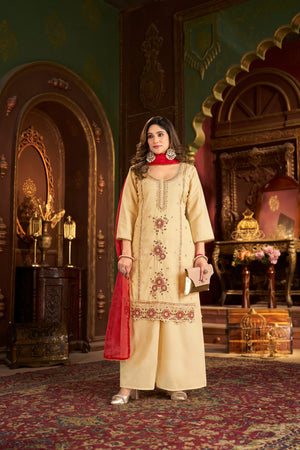 Elegant Cosmos Shimmer Kurti Plazzo Dupatta Set for Festive and Occasion Wear