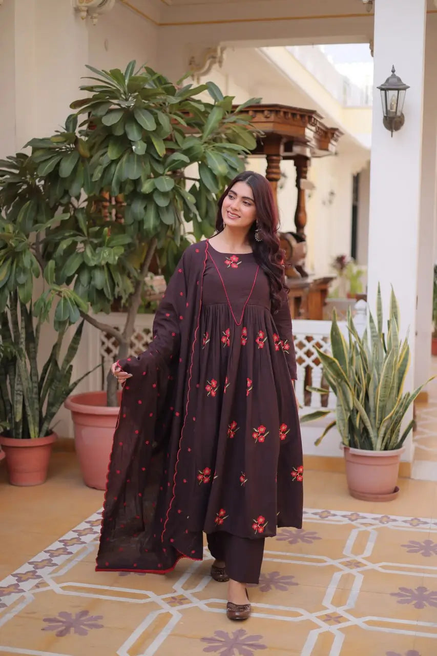 Elegant Cotton Embroidered Kurti Pant Dupatta Set for Festive and Daily Occasion Wear