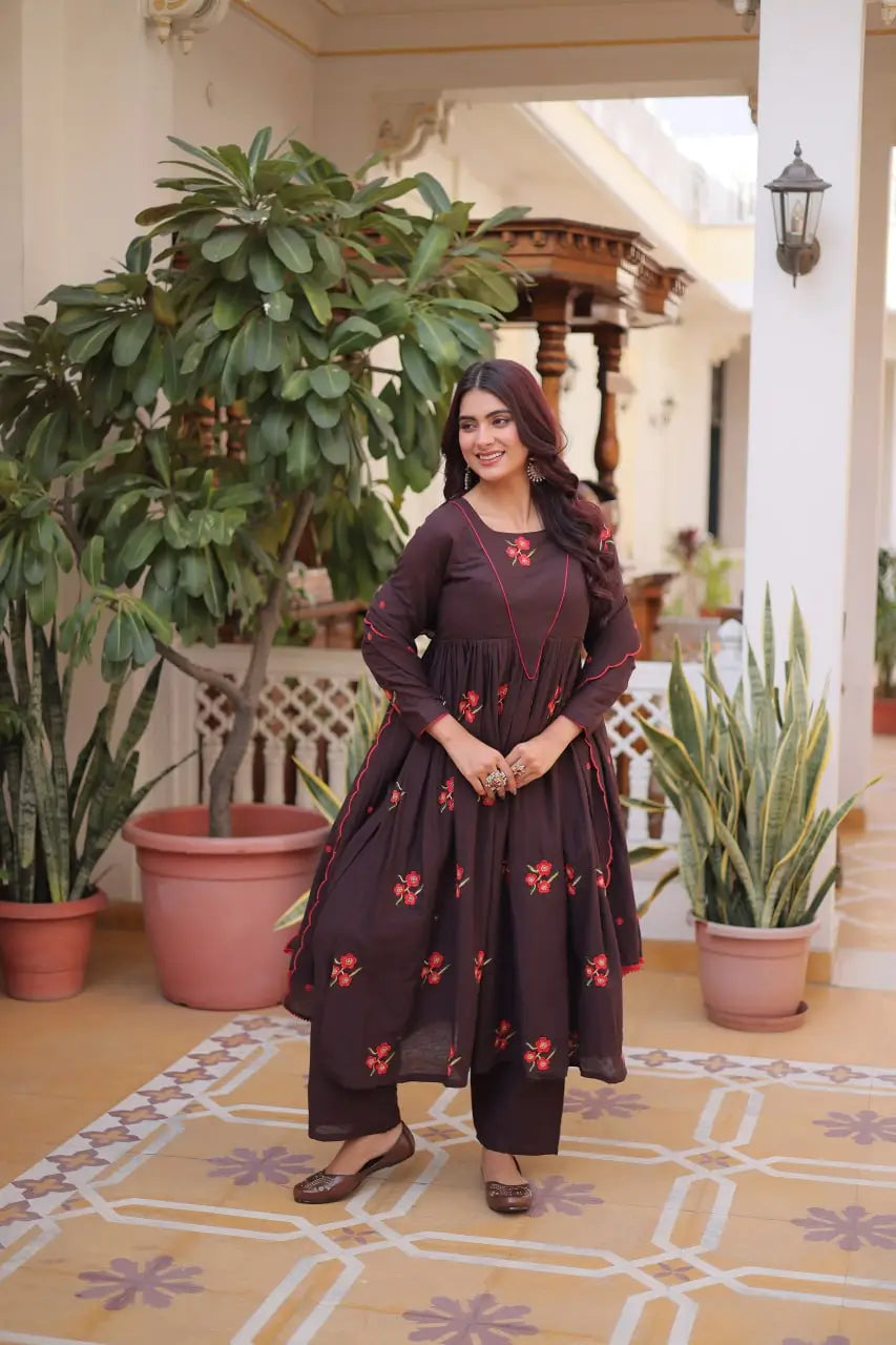 Elegant Cotton Embroidered Kurti Pant Dupatta Set for Festive and Daily Occasion Wear