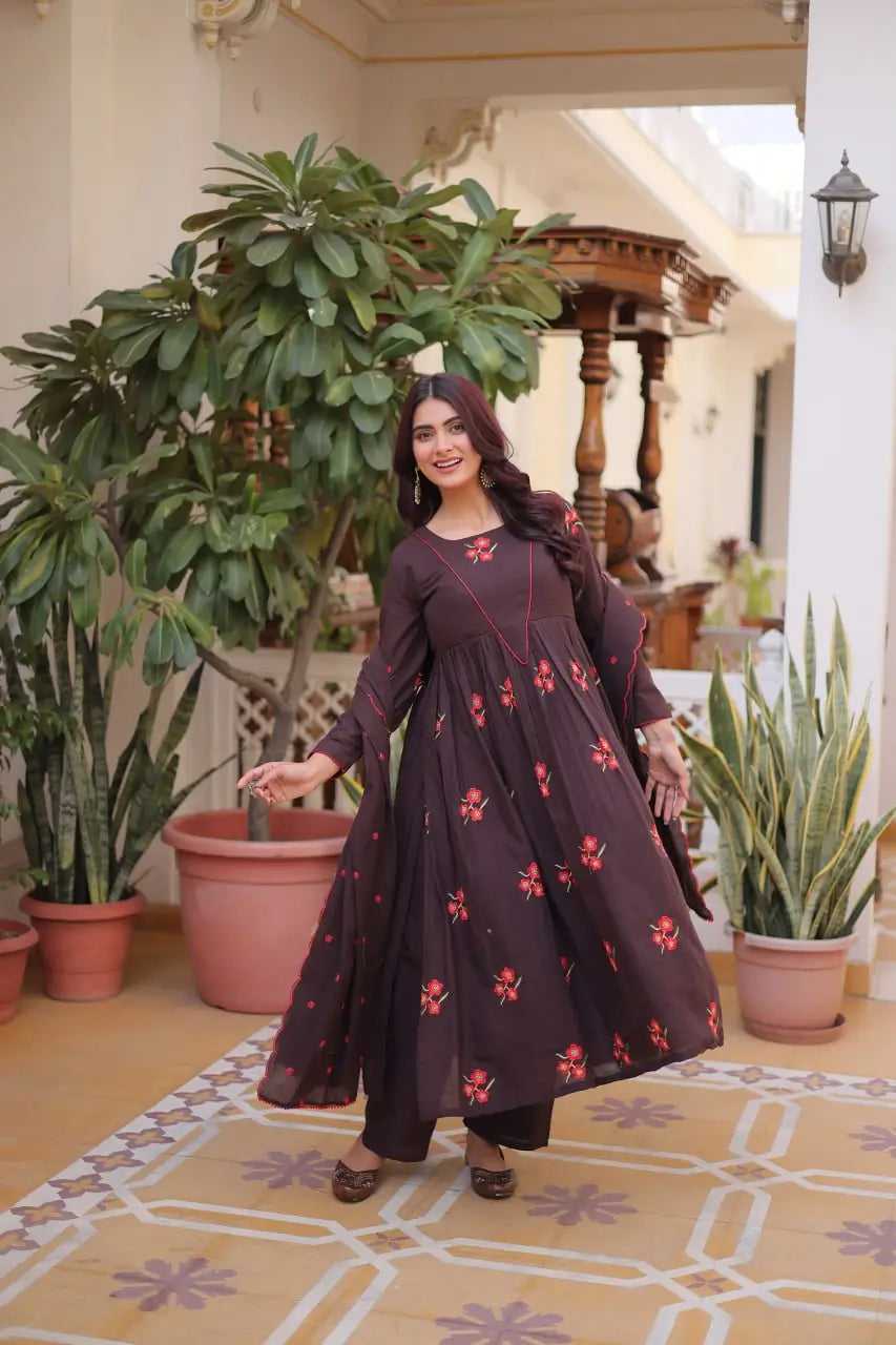 Elegant Cotton Embroidered Kurti Pant Dupatta Set for Festive and Daily Occasion Wear