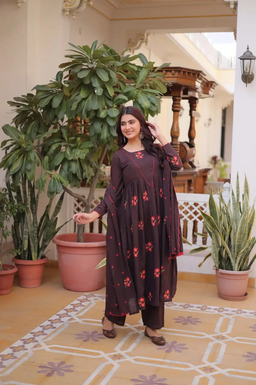Elegant Cotton Embroidered Kurti Pant Dupatta Set for Festive and Daily Occasion Wear