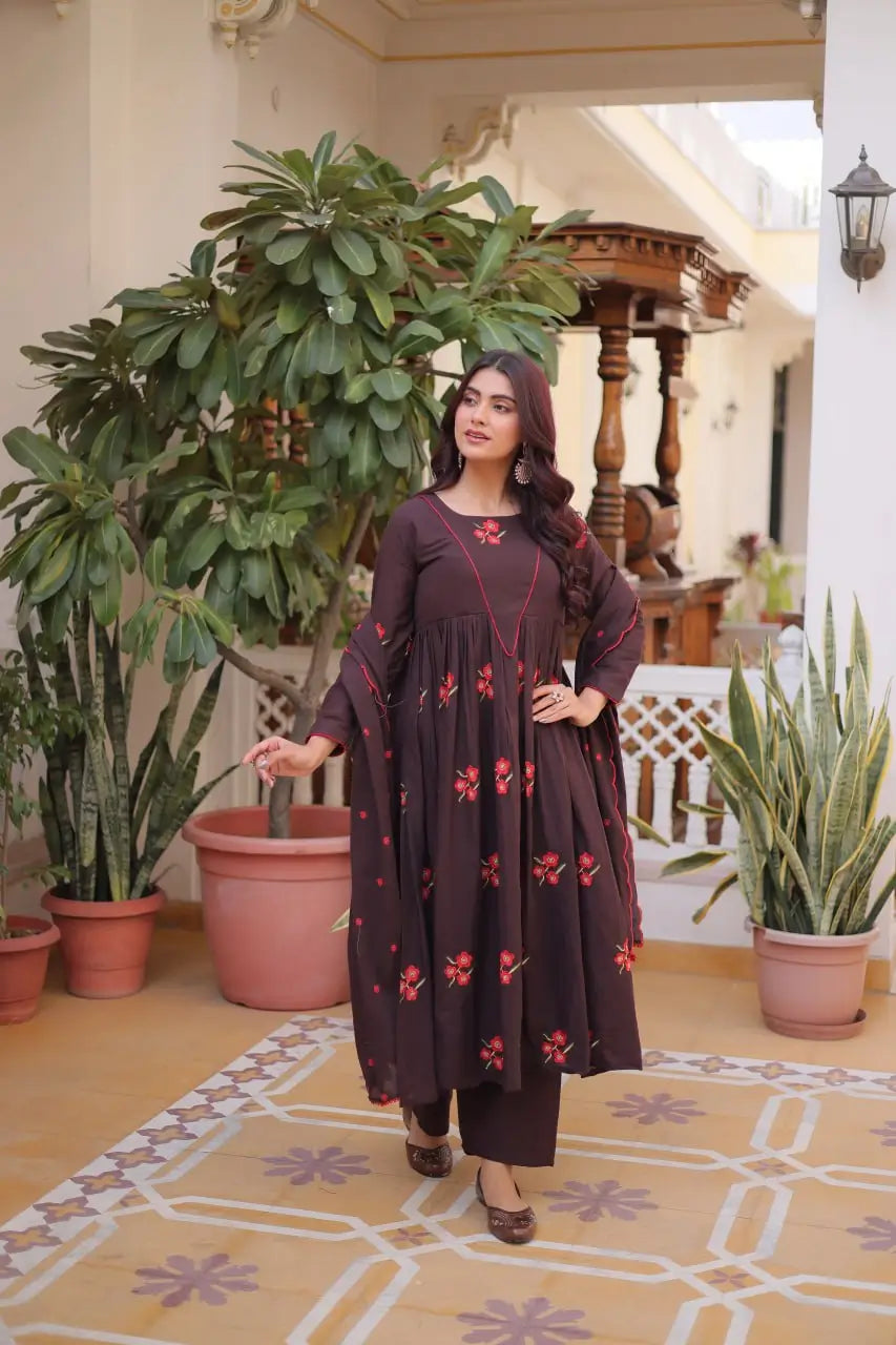 Elegant Cotton Embroidered Kurti Pant Dupatta Set for Festive and Daily Occasion Wear