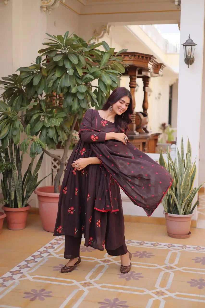 Elegant Cotton Embroidered Kurti Pant Dupatta Set for Festive and Daily Occasion Wear