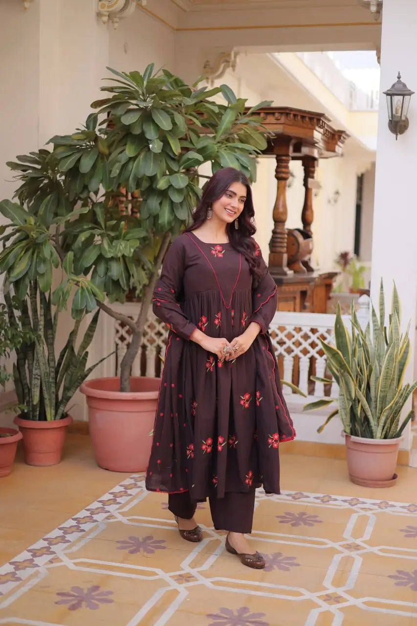 Elegant Cotton Embroidered Kurti Pant Dupatta Set for Festive and Daily Occasion Wear