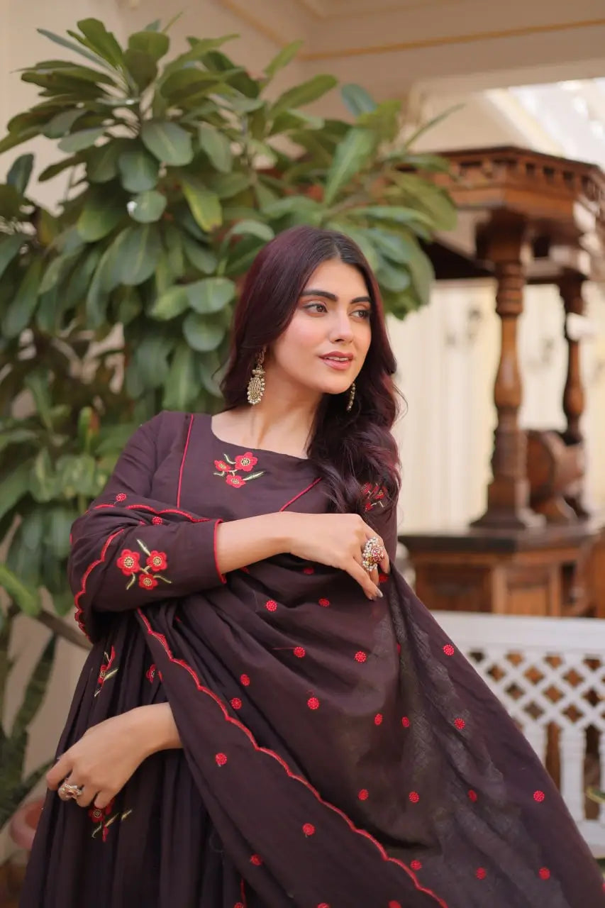 Elegant Cotton Embroidered Kurti Pant Dupatta Set for Festive and Daily Occasion Wear
