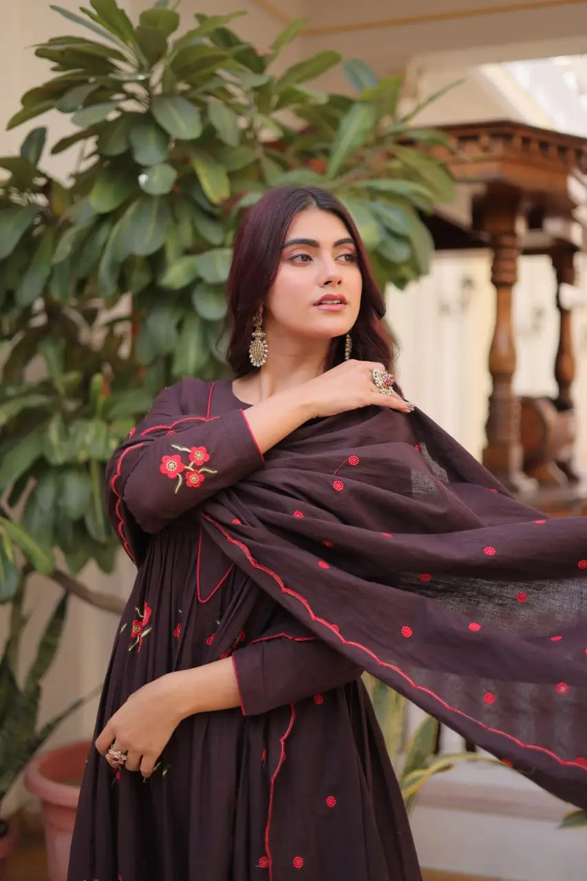 Elegant Cotton Embroidered Kurti Pant Dupatta Set for Festive and Daily Occasion Wear
