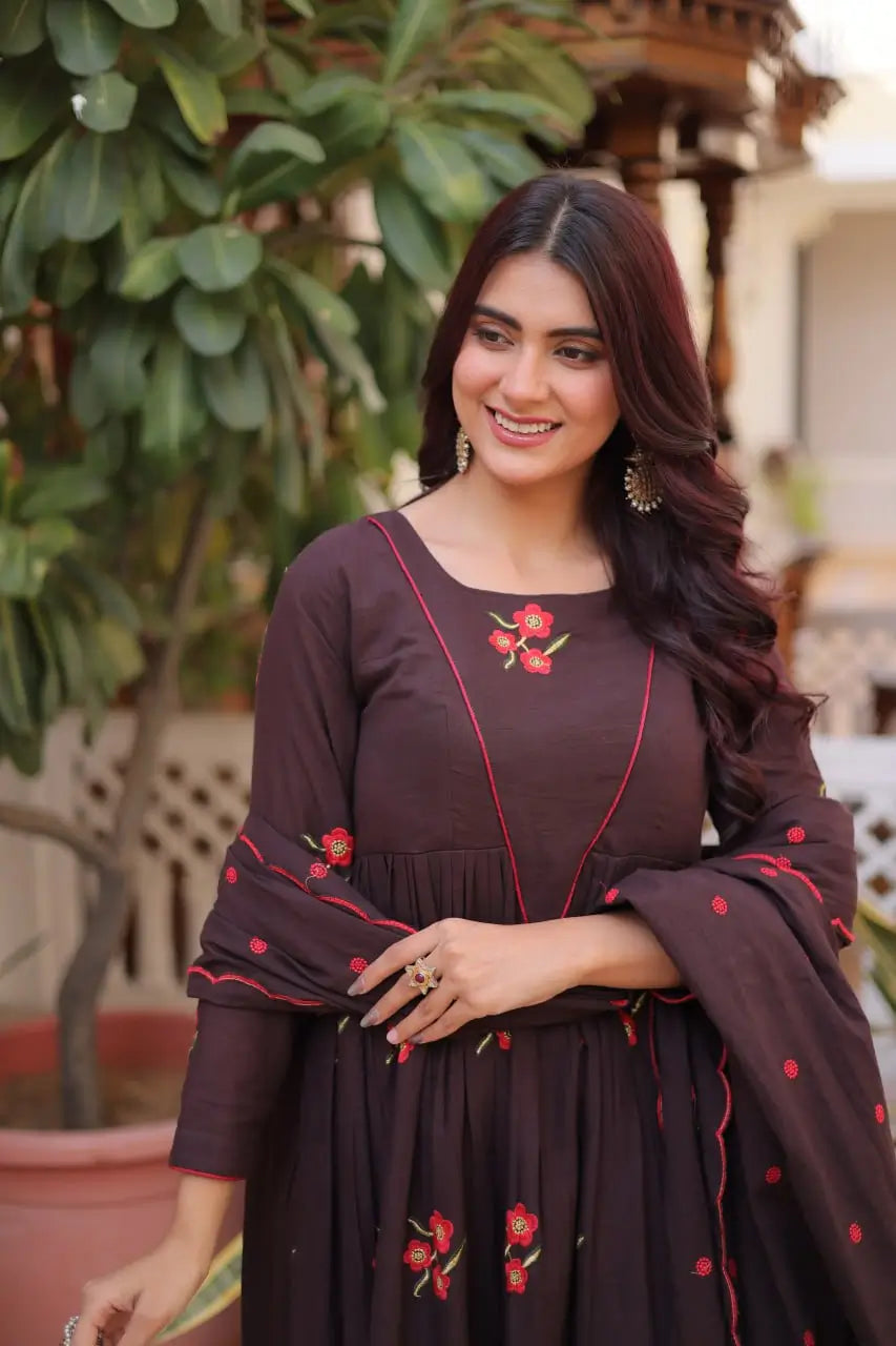 Elegant Cotton Embroidered Kurti Pant Dupatta Set for Festive and Daily Occasion Wear