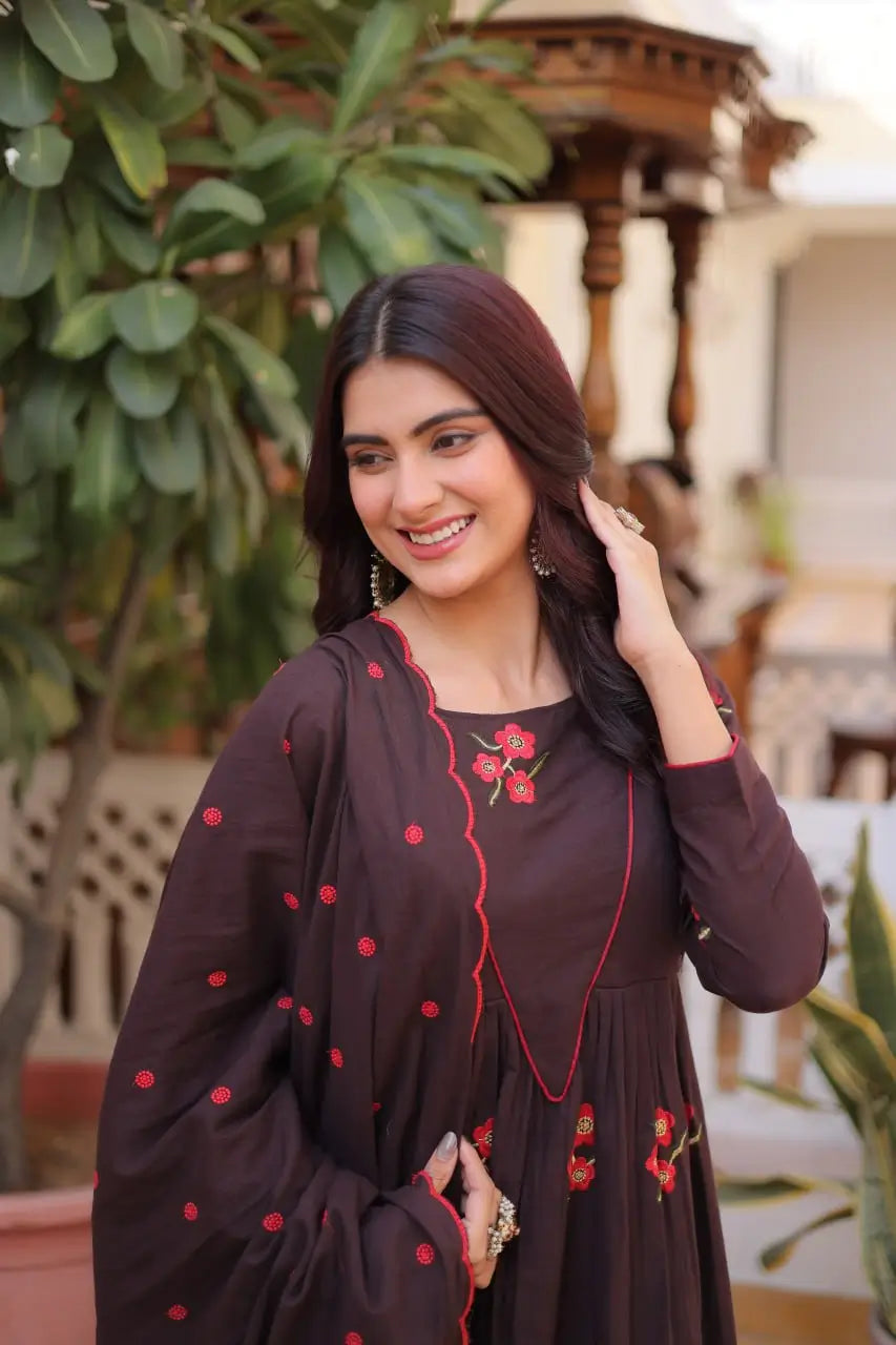 Elegant Cotton Embroidered Kurti Pant Dupatta Set for Festive and Daily Occasion Wear