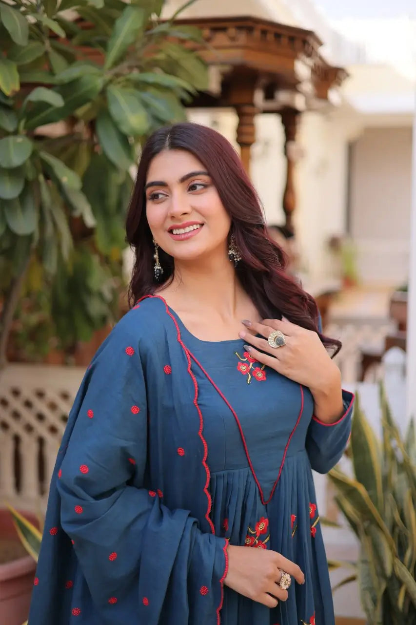 Elegant Cotton Embroidered Kurti Pant Dupatta Set for Festive and Daily Occasion Wear