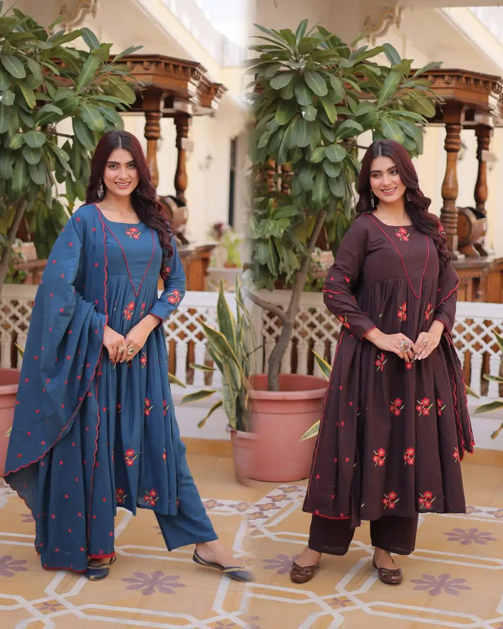 Elegant Cotton Embroidered Kurti Pant Dupatta Set for Festive and Daily Occasion Wear