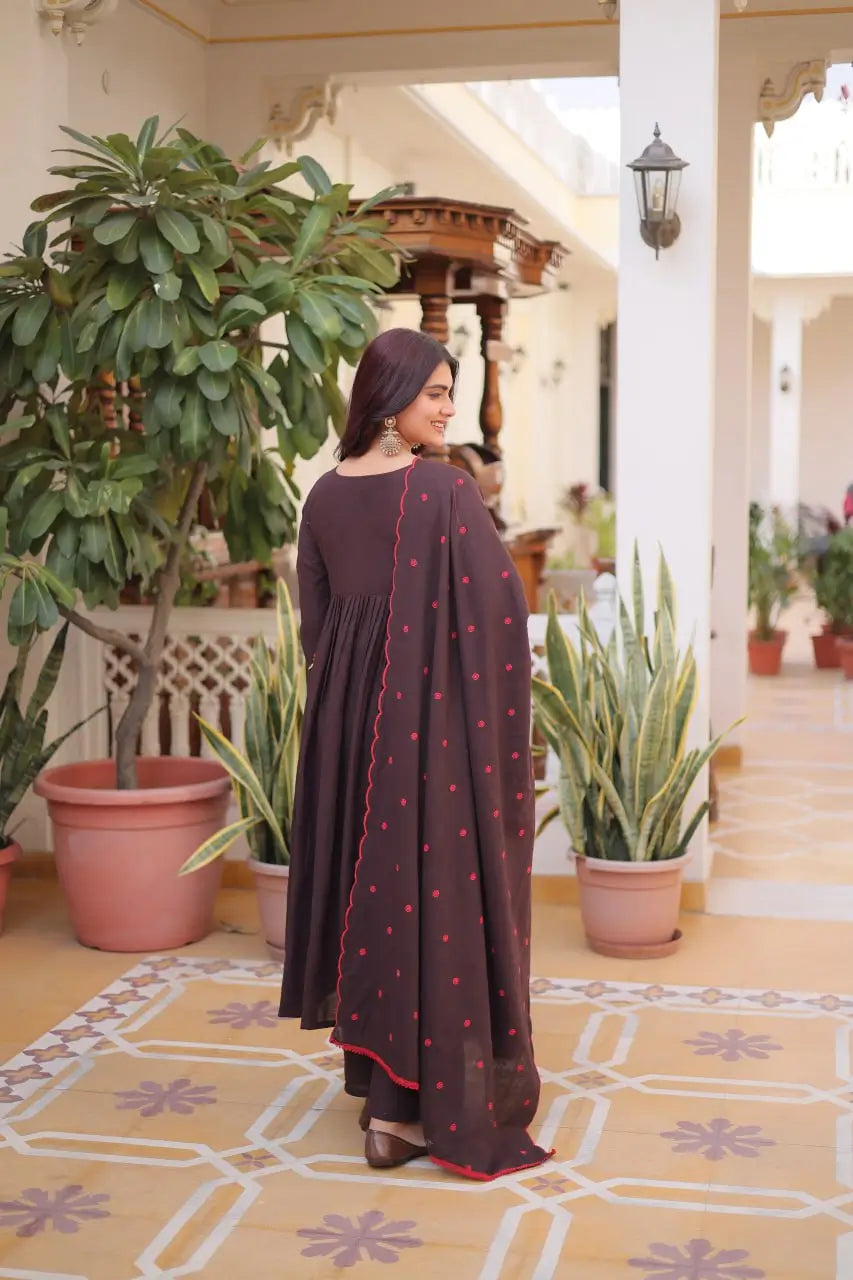 Elegant Cotton Embroidered Kurti Pant Dupatta Set for Festive and Daily Occasion Wear