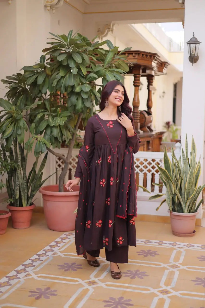 Elegant Cotton Embroidered Kurti Pant Dupatta Set for Festive and Daily Occasion Wear