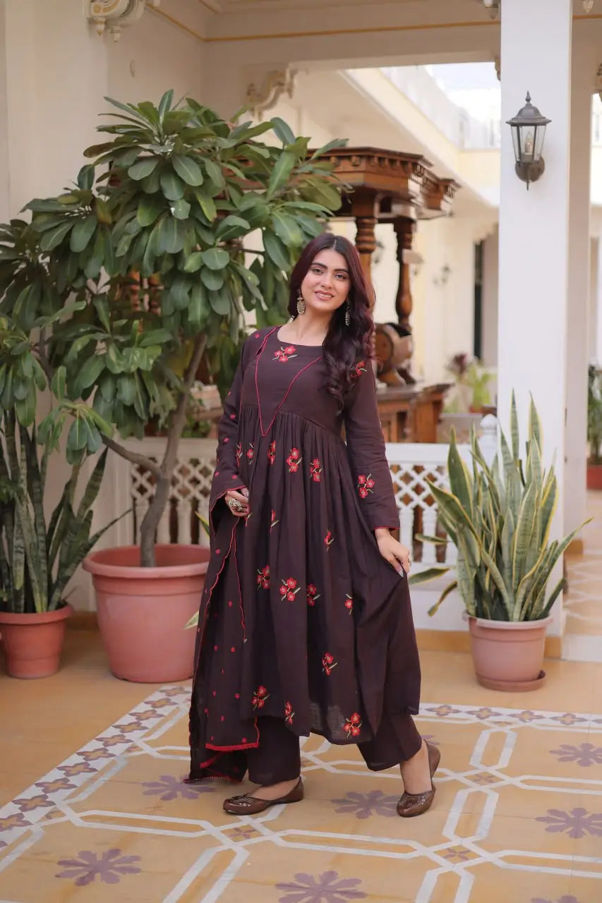 Elegant Cotton Embroidered Kurti Pant Dupatta Set for Festive and Daily Occasion Wear