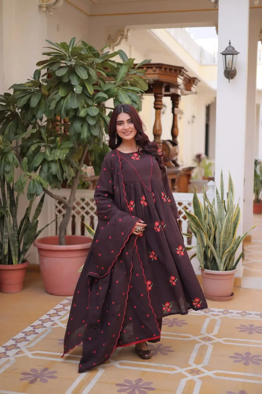 Elegant Cotton Embroidered Kurti Pant Dupatta Set for Festive and Daily Occasion Wear