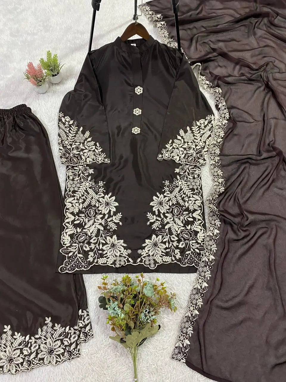 Elegant Crape Silk Plazzo Suit Set for Festive and Occasion Wear