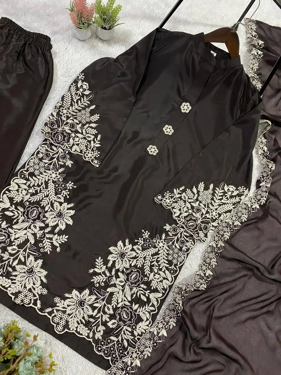 Elegant Crape Silk Plazzo Suit Set for Festive and Occasion Wear