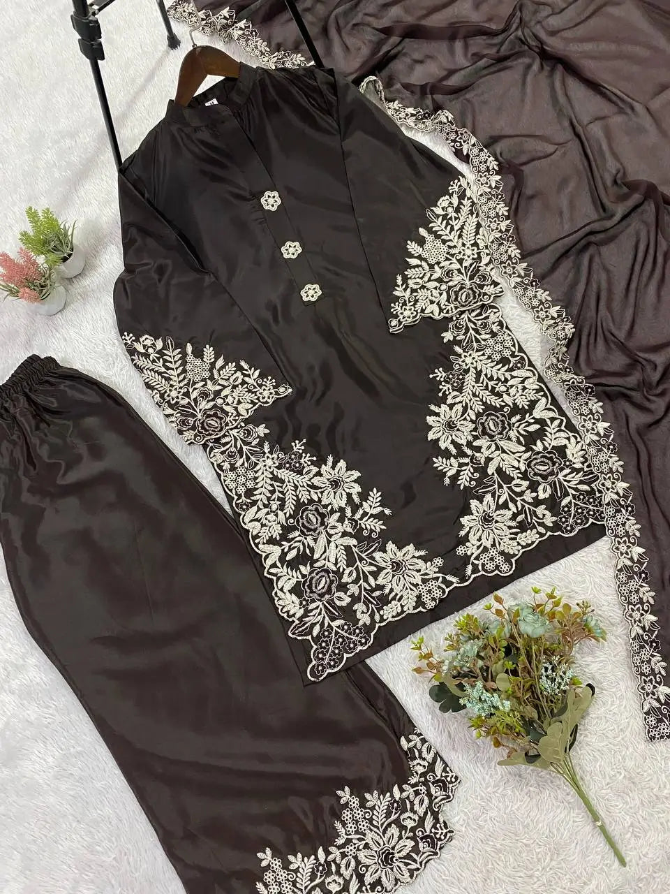 Elegant Crape Silk Plazzo Suit Set for Festive and Occasion Wear