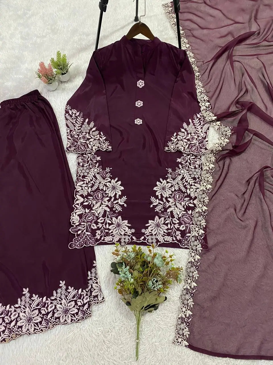 Elegant Crape Silk Plazzo Suit Set for Festive and Occasion Wear