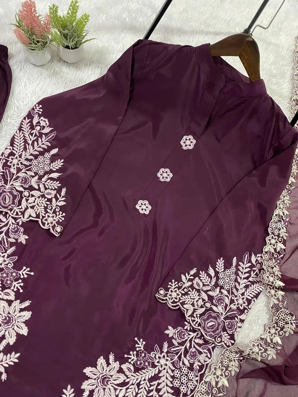 Elegant Crape Silk Plazzo Suit Set for Festive and Occasion Wear