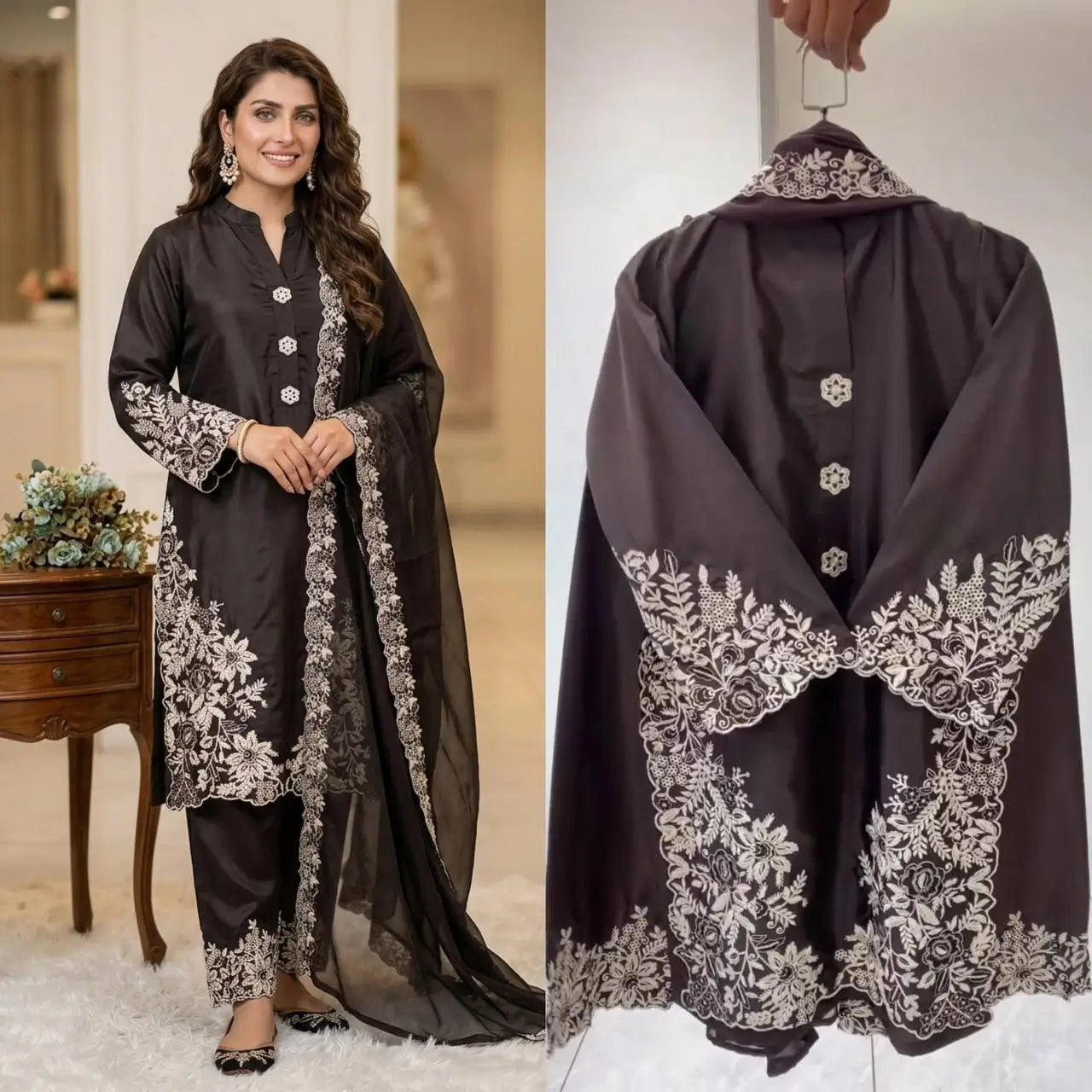 Elegant Crape Silk Plazzo Suit Set for Festive and Occasion Wear
