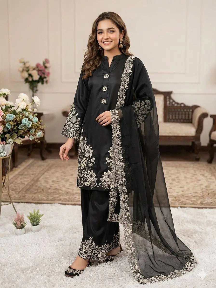 Elegant Crape Silk Plazzo Suit Set for Festive and Occasion Wear