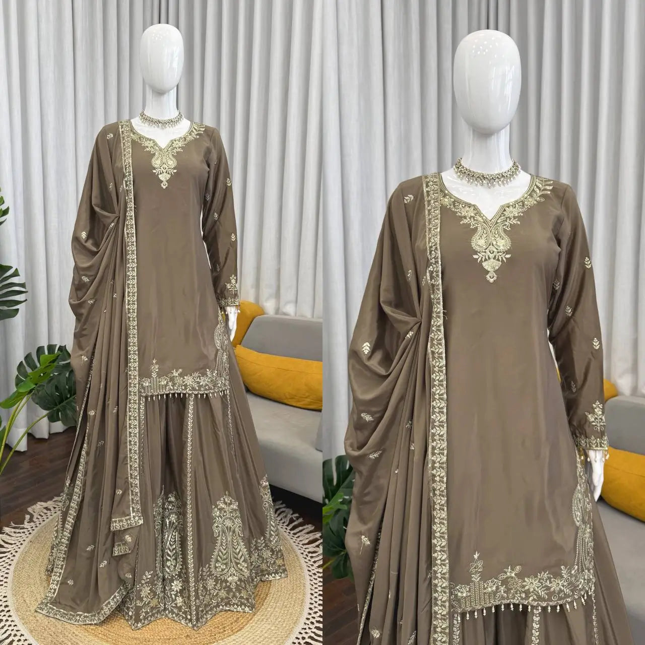 Elegant Crepe Embroidered Sharara Suit Set