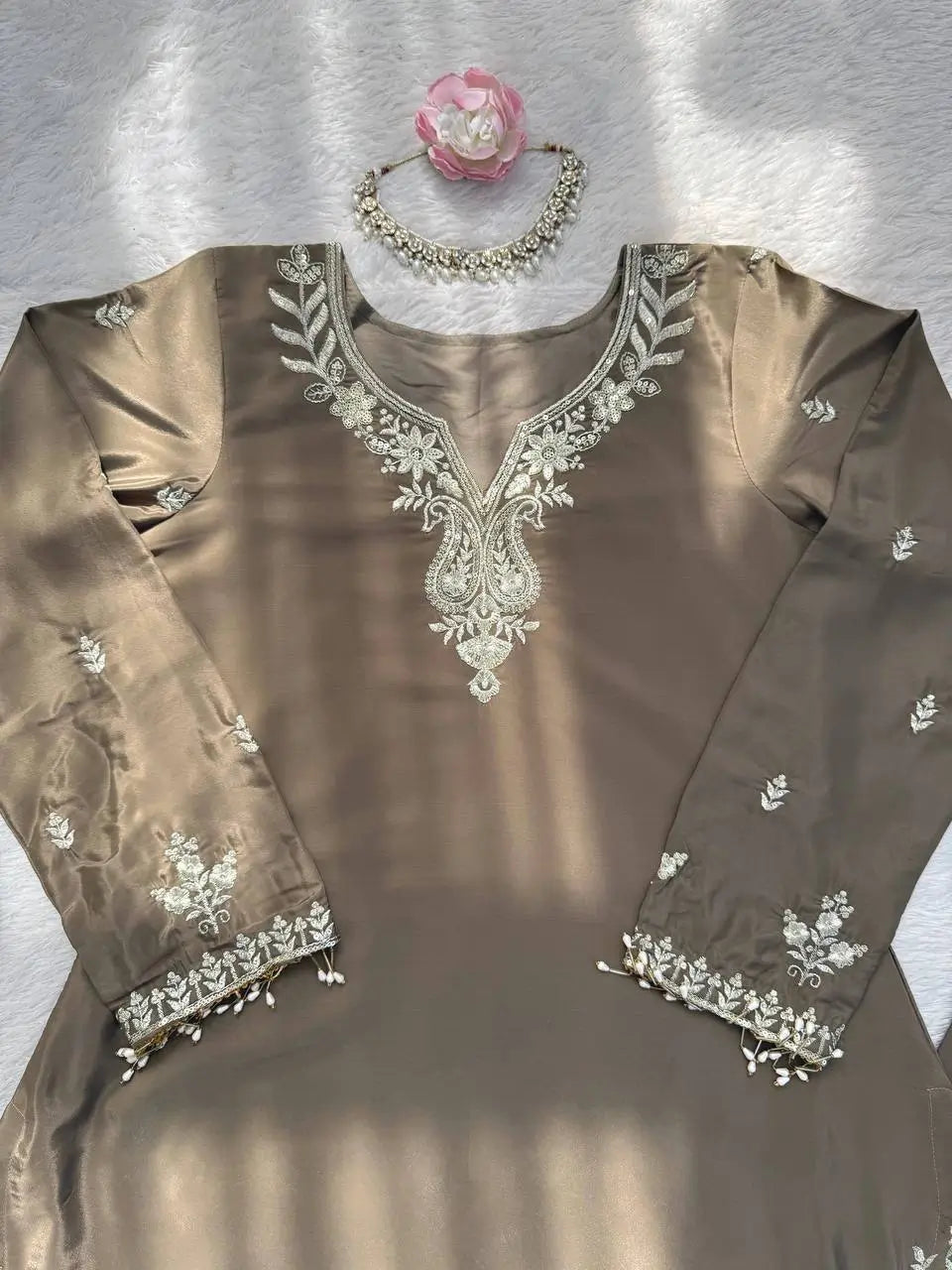 Elegant Crepe Embroidered Sharara Suit Set