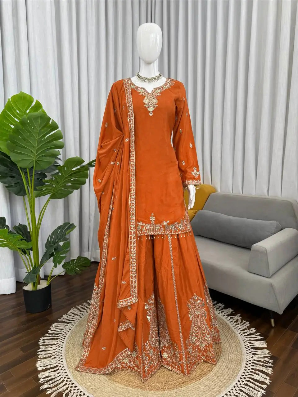 Elegant Crepe Embroidered Sharara Suit Set