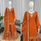 Elegant Crepe Embroidered Sharara Suit Set