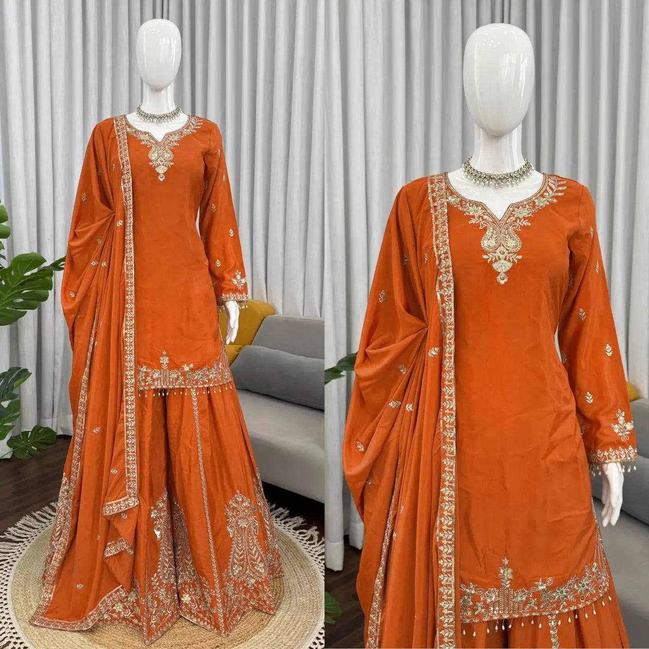 Elegant Crepe Embroidered Sharara Suit Set