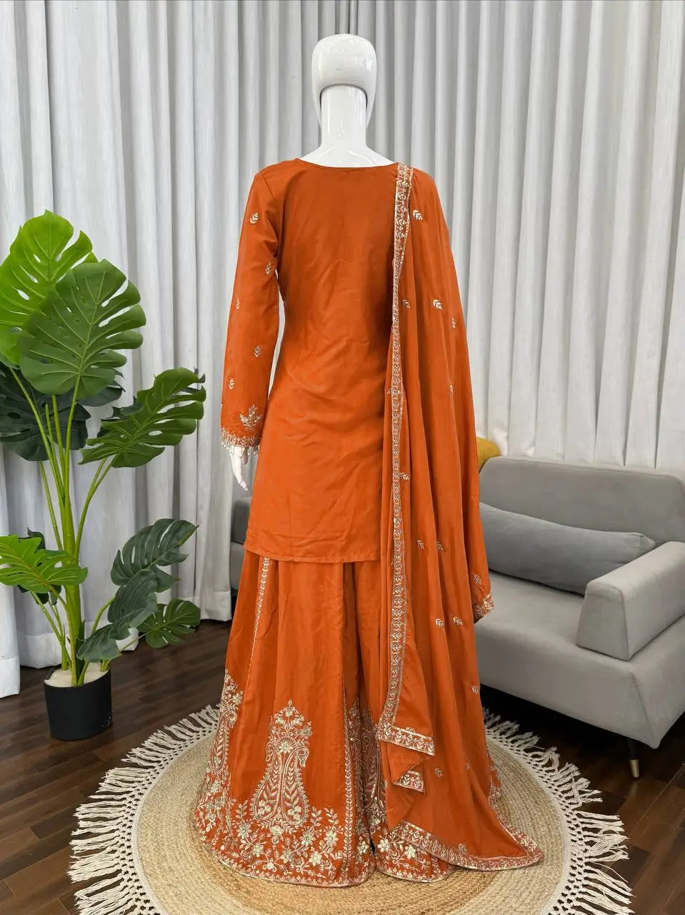 Elegant Crepe Embroidered Sharara Suit Set