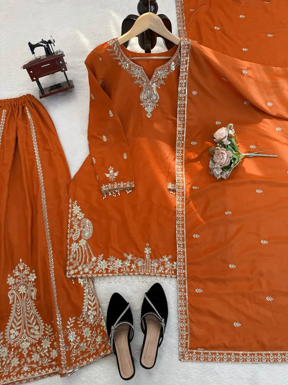 Elegant Crepe Embroidered Sharara Suit Set