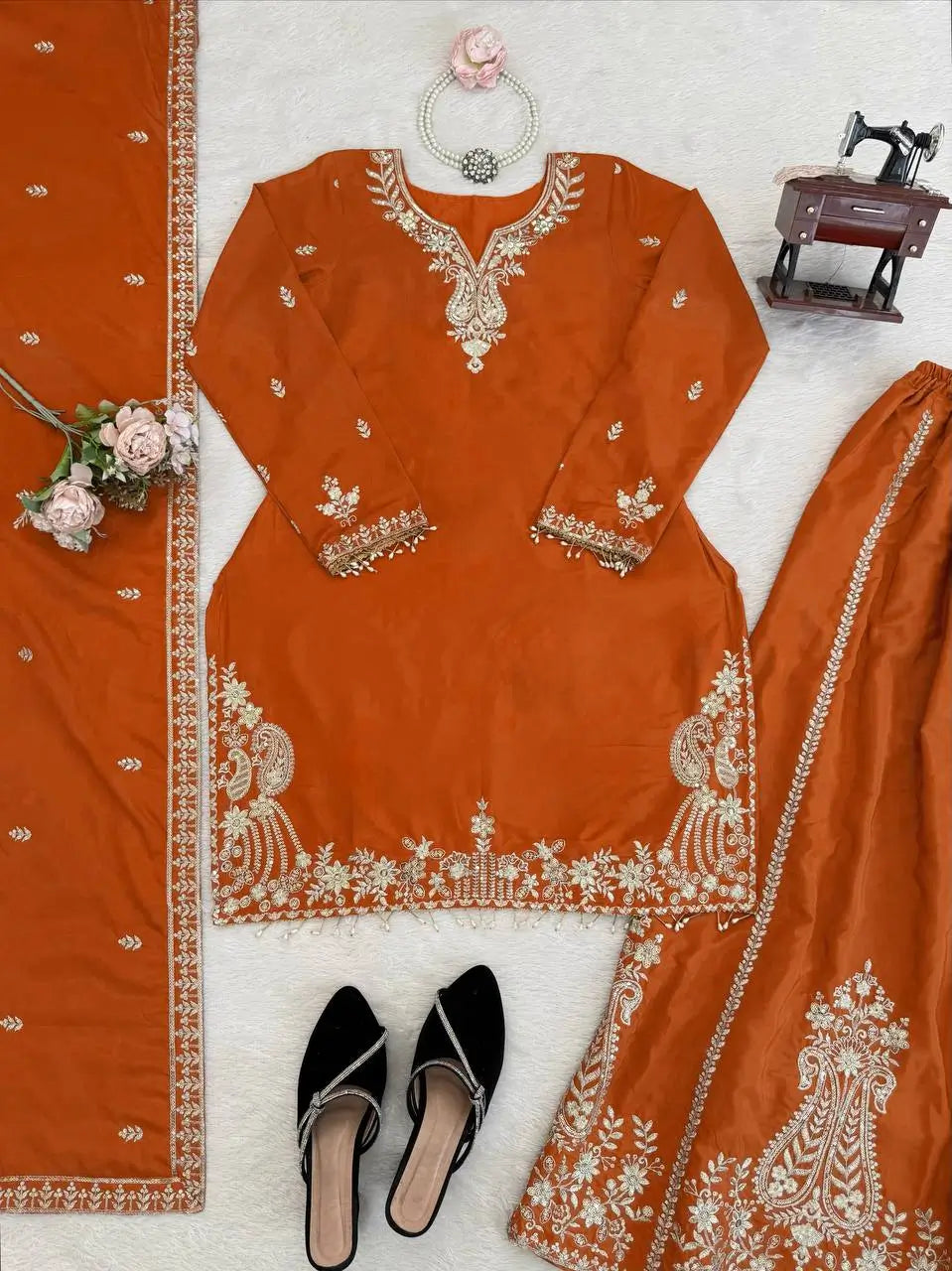Elegant Crepe Embroidered Sharara Suit Set