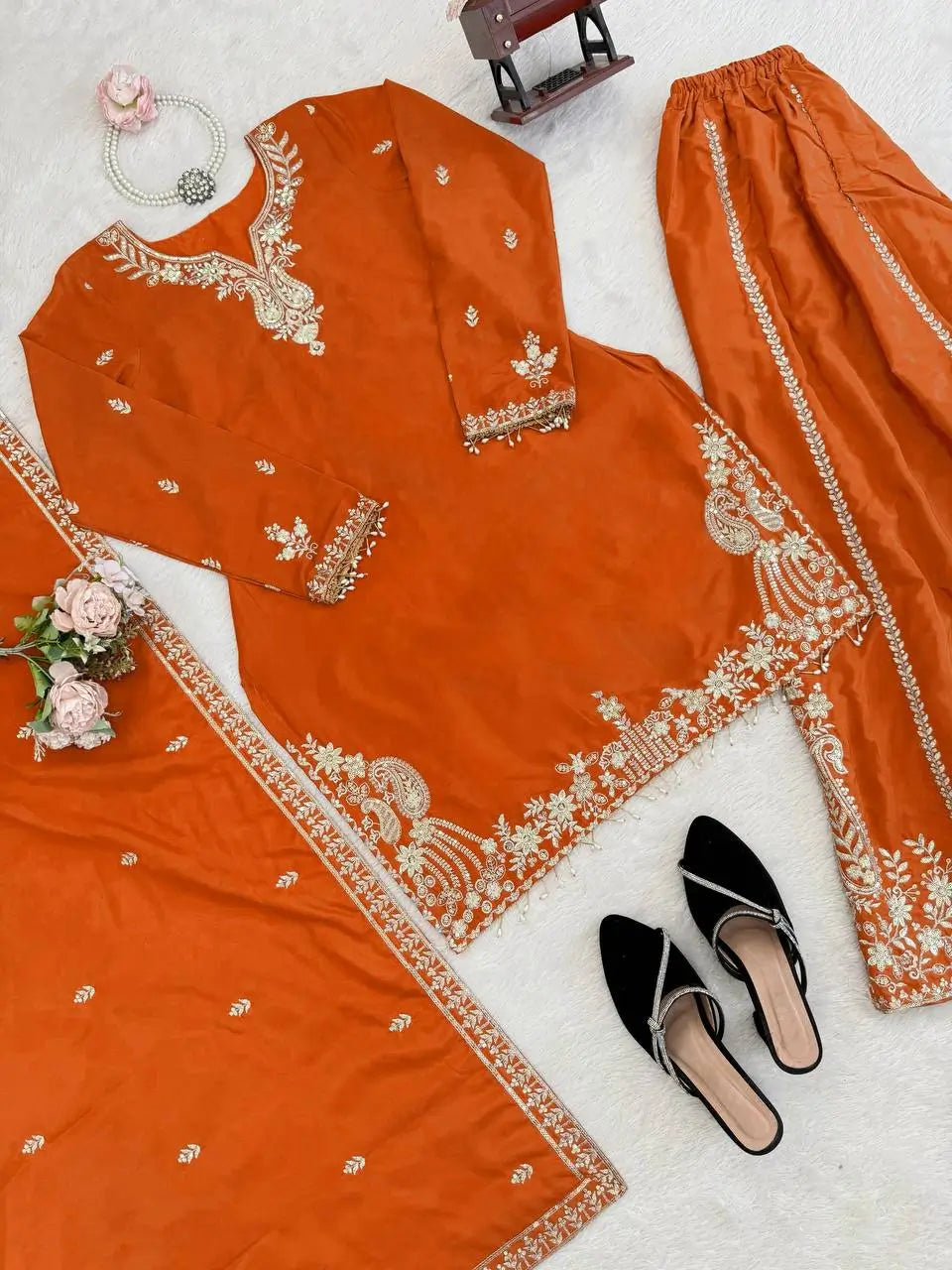 Elegant Crepe Embroidered Sharara Suit Set