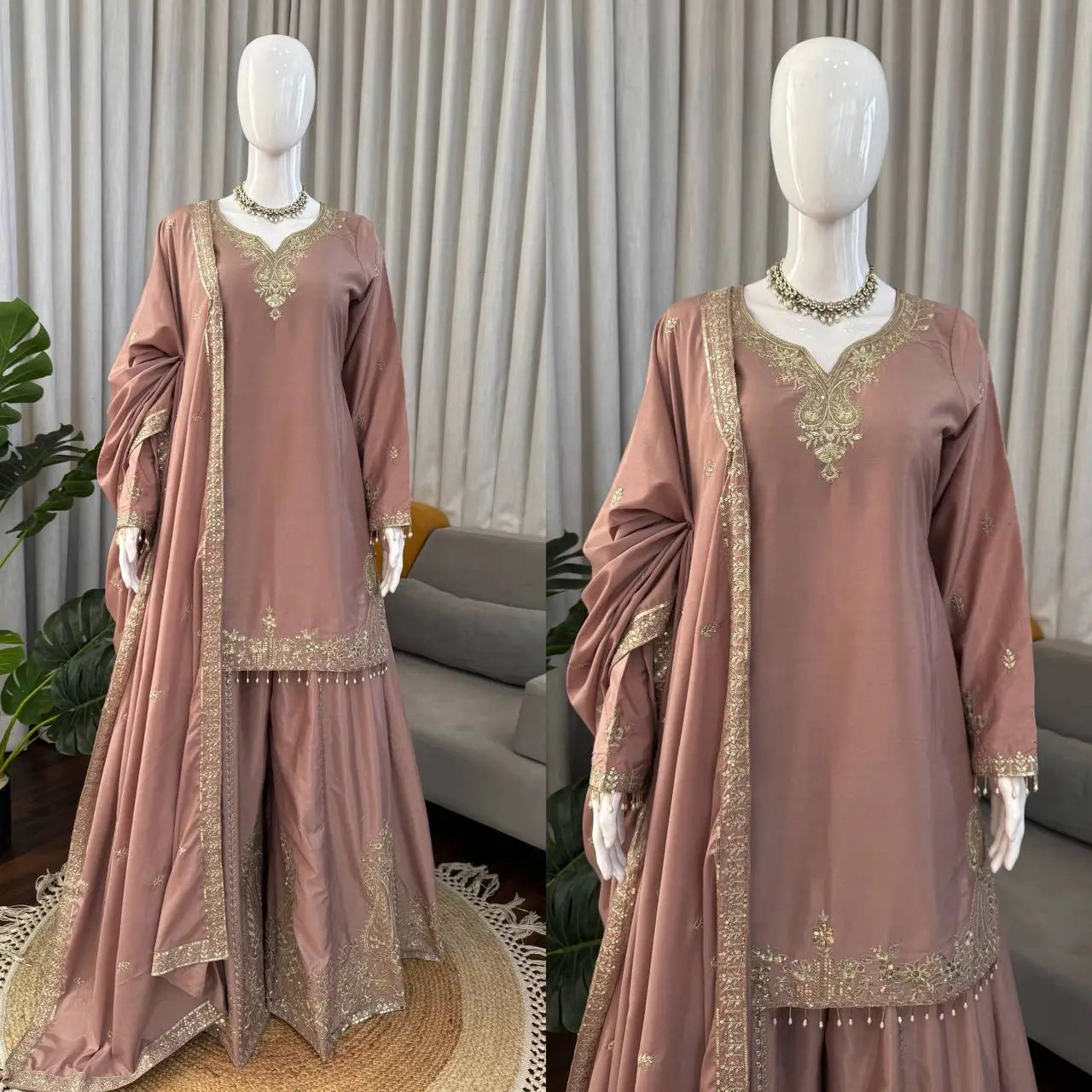 Elegant Crepe Embroidered Sharara Suit Set