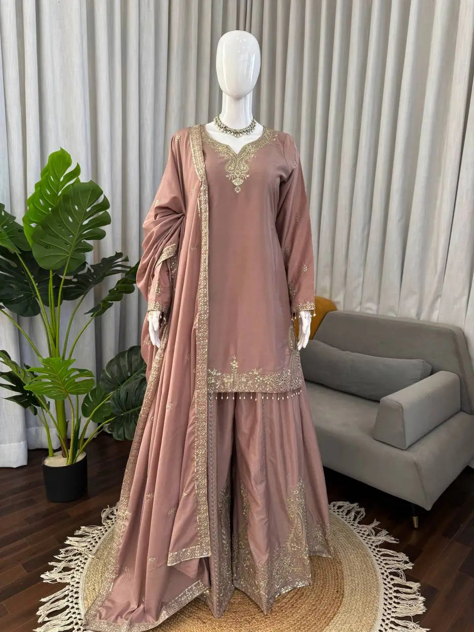 Elegant Crepe Embroidered Sharara Suit Set