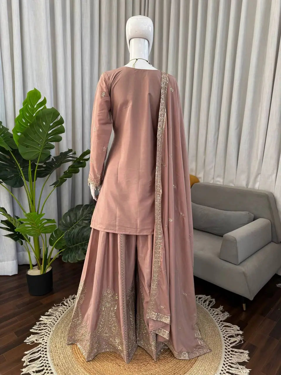 Elegant Crepe Embroidered Sharara Suit Set