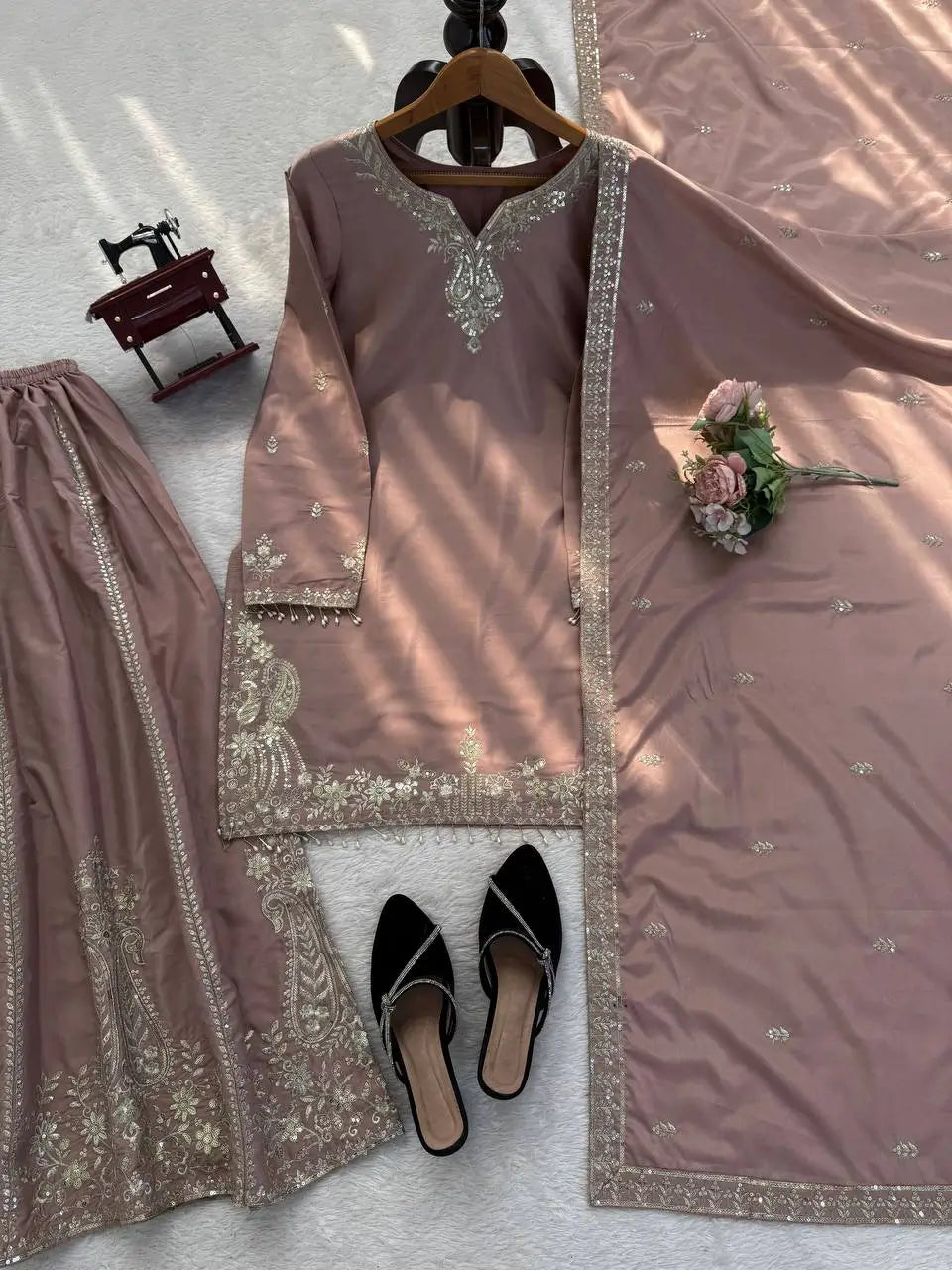 Elegant Crepe Embroidered Sharara Suit Set