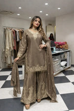 Elegant Crepe Embroidered Sharara Suit Set