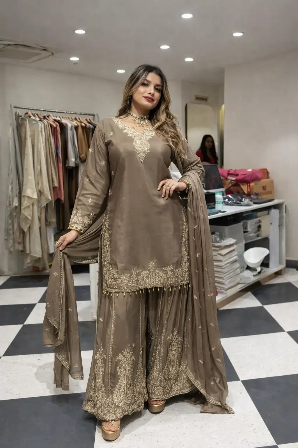 Elegant Crepe Embroidered Sharara Suit Set