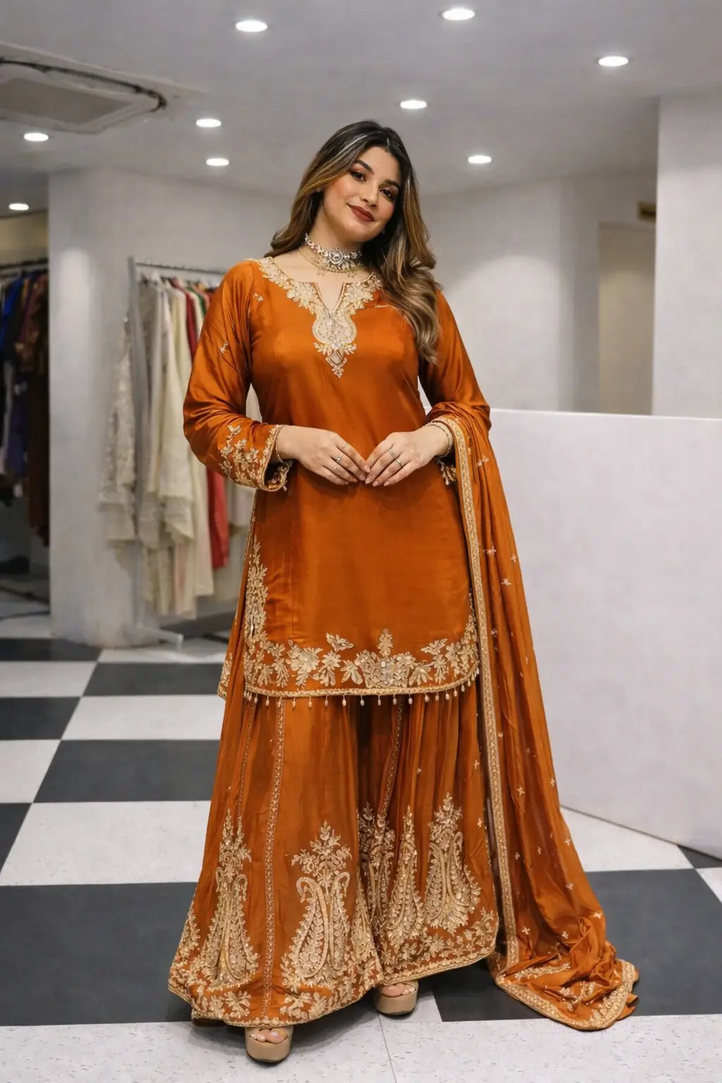 Elegant Crepe Embroidered Sharara Suit Set