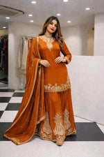 Elegant Crepe Embroidered Sharara Suit Set