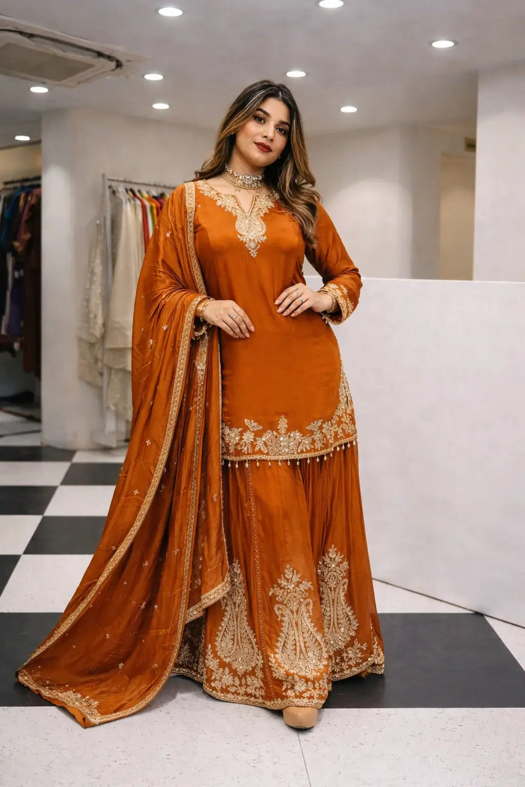 Elegant Crepe Embroidered Sharara Suit Set